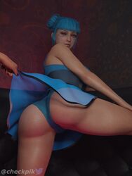 2girls 3d 3d_(artwork) ass blender blender_(software) blue_hair blue_moon_(cyberpunk_2077) checkpik clothed clothing cyberpunk_2077 exposed female female_focus female_only looking_at_viewer nude nude_female offscreen_character panties skirt skirt_lift skirt_pull skirt_up solo_focus thighs upskirt rating:Explicit score:150 user:Gvoted