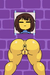 anus ass brown_hair frisk glory_hole shy_jaz through_wall undertale undertale_(series) yellow_body rating:Explicit score:55 user:Shy_Jaz