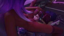 3d black_hair brown_eyes brown_hair cunnilingus d.va dark-skinned_female eating_pussy headset kneehighs light-skinned_female mafuyur34 office_chair overwatch overwatch_2 pleated_skirt purple_hair pussy sombra stockings two_tone_hair yuri rating:Explicit score:36 user:MafuyuR34