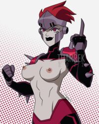 1girls 2022 abs alien alien_girl alien_humanoid ben_10 breasts female female_only humanoid middle_finger nipples no_bra open_clothes rojo simple_background spikes tagme tharrek tharrrek rating:Explicit score:76 user:lovesStuds