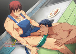 2boys abs aomine_daiki blue_eyes erection gay kagami_taiga kuroko_no_basuke male male_only multiple_boys muscles oral pecs penis red_hair yaoi zawar379 rating:Explicit score:47 user:ppppoppp