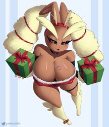 1girls absurd_res anthro anthro_bunny anthrofied bedroom_eyes between_breasts big_ass big_breasts blush breasts bunny bunny_girl candy_cane choker christmas christmas_outfit cleavage clothing curvaceous curvy female female_pokemon fur furry furry_only gammainks generation_4_pokemon gift_box hi_res high-angle_view holidays huge_ass huge_breasts lagomorph large_ass large_breasts legwear leporid lopunny nintendo pokémon_(species) pokemon pokemon_(species) solo solo_female thick_thighs thighs tongue wide_hips rating:Questionable score:233 user:ifs