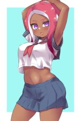 agent_8_(splatoon) black_skin blue_skirt midriff nintendo octoling octoling_girl pengin_maru pink_hair purple_eyes school_uniform schoolgirl short_skirt splatoon splatoon_2 tagme tanned_female tanned_skin tentacles white_shirt rating:Safe score:49 user:CursedImages