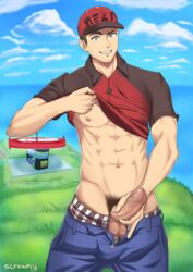 1boy bara big_cock big_penis blue_eyes boner brown_hair courier_(pokemon) erect_penis erection hard_on hat huge_cock huge_penis looking_at_viewer male male_focus male_only muscles muscular muscular_male npc_trainer outdoors outside pokemon pokemon_sv scrowny smiling solo_male veiny_penis rating:Explicit score:49 user:scrowny_