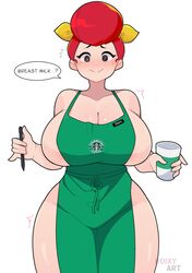 apron apron_only big_breasts brawl_stars hair_ornament huge_breasts iced_latte_with_breast_milk meme milf pam_(brawl_stars) red_hair roixy_nsfw surprised tagme thick_thighs rating:Questionable score:236 user:vulturia