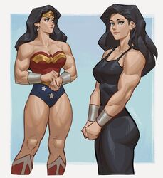 1girls absurd_res black_hair blue_background blue_eyes boots bracer dc dc_comics diana_prince earrings female hi_res jewelry long_hair looking_at_viewer looking_to_the_side m4rjinn muscular muscular_female simple_background smile solo tank_top tiara wonder_woman wonder_woman_(series) rating:Safe score:220 user:Crcole331