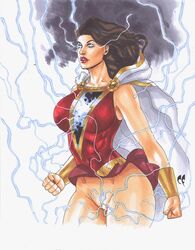 1girls bottomless chris_foulkes curvaceous curvy curvy_female curvy_figure dc dc_comics dress electricity female female_only glowing glowing_eyes hourglass_figure light-skinned_female light_skin lightning lightning_bolt mary_batson mary_marvel shazam_(series) short_dress solo solo_female sparks tagme updress voluptuous voluptuous_female wardrobe_malfunction rating:Explicit score:31 user:randomaccount0897