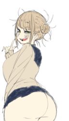 1girls alternate_breast_size ass big_ass big_breasts blush breasts clothed coffing_(artist) color double_bun edit eye_contact female female_only half-closed_eyes himiko_toga human large_breasts looking_at_viewer looking_back my_hero_academia no_panties presenting_hindquarters sharp_teeth shirt short_hair sideboob skirt smile teeth thick_thighs white_background wide_hips rating:Explicit score:133 user:urfixerman