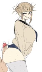 1boy 1girls alternate_breast_size ass big_ass big_breasts blush bottomless breasts buttjob coffing_(artist) color cum cum_on_ass disembodied_penis edit female frottage himiko_toga huge_ass huge_breasts large_breasts male my_hero_academia panties penis shirt sideboob smile veins veiny_penis rating:Explicit score:353 user:urfixerman