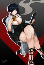 1girls 2020 artist_name bare_legs belt black black_collar black_hair blue_hair breasts brown_eyes chair choker cleavage clipboard coffee coffee_mug collar crossed_legs cup curvy dress eyeshadow highres holding holding_object huge_breasts jewelry labcoat lips looking_at_viewer makeup mug nail_polish necklace nox_(artist) noxcuro office_chair persona persona_5 plump red_belt short_hair sitting solo steam strappy_heels studded_collar tae_takemi thick_thighs thighs toeless_footwear rating:Questionable score:151 user:66667