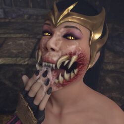 1girls 3d cum cum_on_face female female_only mileena monster mortal_kombat mortal_kombat_x nocskylark sharp_teeth solo swallowing_cum tarkatan yellow_eyes rating:Explicit score:70 user:nocSkylark