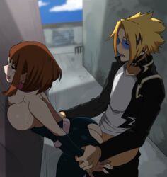 1boy1girl against_wall animated arm_grab ass blush brown_hair clothed_sex denki_kaminari doggy_style female gif hero_outfit_(mha) my_hero_academia nightlykrumbs ochako_uraraka sex tongue_out yellow_hair rating:Explicit score:503 user:HolyFrick