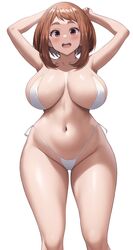 1girls bikini breasts brown_hair female gigantic_breasts jasony light_skinned_female my_hero_academia ochako_uraraka short_hair swimsuit thick_thighs white_background white_bikini rating:Questionable score:164 user:N33dForBr33d