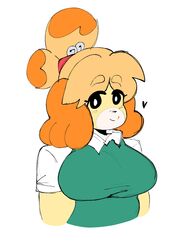 2022 2d animal_crossing animal_crossing:_new_leaf anthro bell_hair_tie big_breasts breasts dog dog_ears dog_girl dork_boi female female_only heart isabelle_(animal_crossing) lewd_dorky looking_at_viewer nintendo office_lady safe_for_work sfw smile smiling_at_viewer solo white_background rating:Safe score:37 user:conmazda