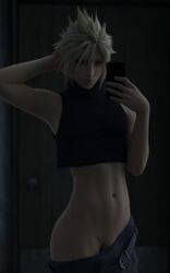 1boy 3d armpits blonde_hair blue_eyes cloud_strife crop_top emberstock femboy final_fantasy final_fantasy_vii final_fantasy_vii_remake gay girly light-skinned_femboy light-skinned_male light_skin male male_only midriff pretty_boy selfie smile solo tank_top trap twink yaoi rating:Questionable score:317 user:thewalkinged