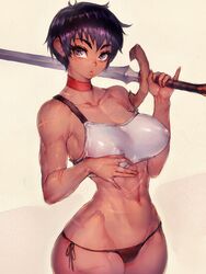 1girls abs bare_shoulders belly belly_button berserk big_breasts bikini_armor bikini_bottom black_hair breastplate breasts casca_(berserk) choker collar dark-skinned_female dark_eyes dark_hair dark_skin ears female_only fit fit_female fumio_(rsqkr) hips holding_sword holding_weapon large_breasts lips nipple_bulge practically_nude revealing_clothes scar scarred scarred_face scars scars_all_over scars_on_arm scars_on_chest scars_on_face scars_on_thighs short_hair solo solo_female sword thick thick_thighs tomboy toned toned_female tummy underwear very_short_hair weapon rating:Explicit score:386 user:Fumeknight1