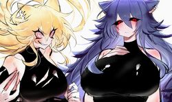 2girls animal_ears big_breasts black_clothing black_sclera blonde_hair blue_hair breast_size_difference breasts claws clothed clothing creepypasta crying_blood crying_with_eyes_open duo earrings female female_only fleetway_comics fleetway_super_sonic genderswap genderswap_(mtf) large_breasts long_hair looking_at_another looking_at_viewer red_eyes rule_63 smile sonic.exe sonic.exe_(character) sonic.exe_(series) sonic_(series) sonic_the_comic sonic_the_hedgehog sonic_the_hedgehog_(comics) sonic_the_hedgehog_(series) sonica.exe super_sonic teeth usa37107692 rating:Questionable score:133 user:Leandro12