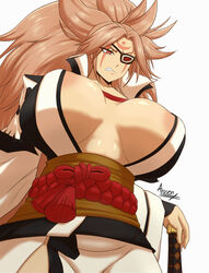 1girls amputee angry areolae arusen baiken big_breasts cleavage eyepatch female female_only guilty_gear guilty_gear_strive japanese_clothes japanese_female large_breasts looking_at_viewer nipple_slip scar scar_across_eye solo solo_female solo_focus thick_thighs thighs worm's-eye_view rating:Questionable score:113 user:HughthyDerg