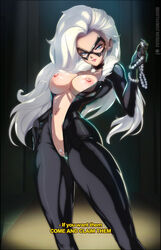 1girls big_breasts black_cat_(marvel) blue_eyes breasts clothed clothing collar felicia_hardy felox08 female jewelry long_hair marvel marvel_cinematic_universe nipples open_shirt solo solo_female thick_thighs thief villainess white_hair rating:Explicit score:79 user:CharlieCop