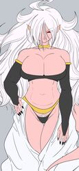 1girls 2022 android_21 android_21_(evil) black_fingernails black_nail_polish black_nails busty choker clothing cyborg dragon_ball dragon_ball_fighterz female female_only flat_colors hazama_null hourglass_figure large_breasts long_hair majin_android_21 midriff pink_skin pubic_hair red_eyes shounen_jump simple_background slim_waist solo solo_female straight_hair video_game_character white_hair wide_hips rating:Explicit score:59 user:Duncan33303