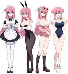 1girls alternate_costume alternate_hairstyle animal_ears anklet apron bare_shoulders bikini black_leotard blue_eyes bocchi_the_rock! bow bowtie breasts bunnysuit caststation cube_hair_ornament detached_collar double_bun eyewear_on_head fake_animal_ears fake_tail female female_only frilled_apron frills gotou_hitori hair_bun hair_ornament heart heart_hands highres jacket jewelry large_breasts leotard long_hair maid maid_apron maid_headdress multiple_views one-piece_swimsuit open_clothes open_jacket pantyhose pink_hair pink_jacket playboy_bunny rabbit_ears rabbit_tail school_swimsuit side-tie_leotard simple_background strapless strapless_leotard sunglasses sunglasses_on_head swimsuit tail thin_waist v white_background white_bikini rating:Questionable score:491 user:DannyKibby_