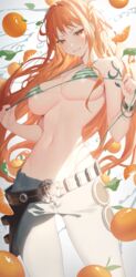 1girls belt big_breasts bikini_top bikini_top_undone breasts female female_only fruit g5 g5_(artist) grin jeans long_hair nami navel one_piece orange_hair post-timeskip shoulder_tattoo solo straight_hair tangerine_(fruit) tattoo tummy underboob untied untied_bikini wide_hips rating:Questionable score:202 user:lespam_605