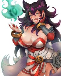 9_tails ahri animal_ear_fluff animal_ears animal_girl big_breasts black_hair blush blush blushing_at_viewer breasts busty child_bearing_hips cleavage clothing curvaceous curves curvy curvy_body curvy_female curvy_figure curvy_hips evil_grin evil_smile eyelashes eyeliner eyeshadow facial_markings fangs female fllamjr fluffy fluffy_ears fluffy_tail fluffy_tails fox fox_ears fox_girl fox_tail furry_tail grin hips horny hourglass_figure humanoid inner_ear_fluff kemonomimi kitsune large_breasts league_of_legends light-skinned_female light_skin lips lipstick long_hair magic multiple_tails nine_tailed_fox orb pale-skinned_female pale_skin riot_games seduction seductive seductive_eyes seductive_look seductive_mouth seductive_smile sharp_nails sharp_teeth slit_pupils smile smiling smiling_at_viewer tail tease teasing teasing_viewer thick_thighs thighs threatening vastaya video_games voluptuous wide_hips yandere yellow_eyes rating:Explicit score:147 user:LewdVesani