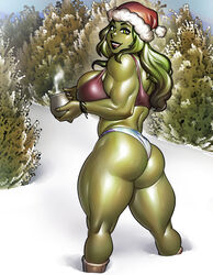 1girls 2022 ass big_ass big_breasts bra calves christmas curvy dat_ass female female_only green_body green_eyes green_hair green_skin hot_cocoa huge_breasts hulk_(series) large_breasts long_hair looking_at_viewer looking_back marvel marvel_comics muscular muscular_female panties ph rear_view santa_hat she-hulk smiling snow solo solo_female thick_thighs thighs trees rating:Questionable score:89 user:YggBraz11