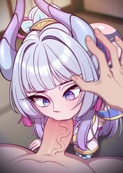 1boy 1girls blowjob blowjob_face fellatio horns league_of_legends light-skinned_female light-skinned_male light_skin male penis pov purple_eyes riot_games silver_hair spirit_blossom_series spirit_blossom_syndra strongbana syndra rating:Explicit score:178 user:LordNice