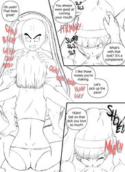 1boy 1girls 2022 ass black_and_white bulma_briefs bulma_briefs_(frieza_saga) closed_eyes comic deepthroat dialogue domination dragon_ball dragon_ball_z fellatio female hairband hand_on_head hi_res irrumatio krillin kuririn male maledom oral panties penis popblackcherry short_hair sketch speech_bubble straight text rating:Explicit score:47 user:Moxee