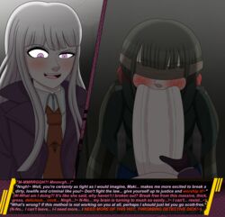 1futa 1girls :>= bangs big_penis black_hair blindfold blowjob blush brown_hair chair clothed clothing danganronpa danganronpa:_trigger_happy_havoc danganronpa_v3 dialogue dirty_talk disgusted dubious_consent duo english_text erection eroticaquatic fellatio female fully_clothed futa_on_female futanari harukawa_maki high-angle_view huge_cock huge_penis human hyper_penis interrogation kirigiri_kyouko kneeling light-skinned_female light-skinned_futanari light_skin long_hair looking_down looking_up mind_break mostly_clothed oral oral_sex penis pink_hair secretly_loves_it self_upload sex size_worship smooth_skin standing sucking sucking_penis text tied_up twintails uncensored rating:Explicit score:108 user:EroticAquatic