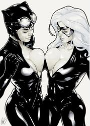 2girls batman_(series) big_breasts black_cat_(marvel) bodysuit breast-to-breast breast_press catwoman crossover curvaceous curvy curvy_figure dc dc_comics felicia_hardy female female/female female_only lipstick marvel marvel_comics mask monochrome multiple_girls redgvicente selina_kyle smile spider-man_(series) tight_clothing voluptuous voluptuous_female yuri rating:Explicit score:116 user:Irxzua