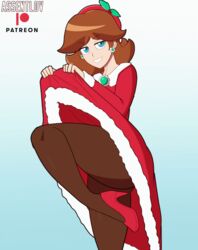 1girls animated assentlov blue_eyes brown_hair brown_pantyhose christmas christmas_clothing christmas_outfit dress dress_lift ear_piercing earrings female female_only flashing footwear gif happy looking_at_viewer mario_(series) mario_kart mario_kart_tour medium_breasts nintendo panties presenting princess_daisy red_dress red_high_heels red_panties santa_costume skirt_lift skirt_pull skirt_up smile solo solo_focus thick_thighs thighs uncensored underwear upskirt wide_hips rating:Explicit score:57 user:HentaiHaremKing