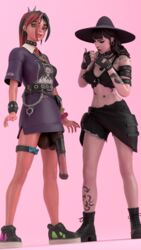 1futa 1girls 3d black_nails blender clothed ear_piercing female flaccid fortnite futa_on_female futanari helsie_(fortnite) hi_res high_resolution horsecock horsecock_futanari large_penis nose_piercing penis phaedra_(fortnite) pink_background surprised sweat yarawu rating:Explicit score:96 user:yarawu