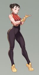 1girls 2019 black_hair brown_eyes capcom cheshirrr chun-li female female_only fingerless_gloves fully_clothed hair_buns looking_at_viewer muscular_female sneakers solo spiked_bracelets street_fighter street_fighter_alpha yoga_pants rating:Safe score:143 user:Mr7Reality