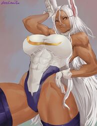 1girls 2022 abs big_breasts bunny_ears dark-skinned_female dark_skin eyelashes female female_only fully_clothed geelawjik gloves hand_on_hip leotard long_eyelashes long_hair looking_at_viewer miruko muscles muscular muscular_female my_hero_academia narrowed_eyes pose red_eyes rumi_usagiyama solo thick_thighs white_hair rating:Safe score:75 user:!nner$elf89