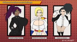 3girls android_18 black_panther_(cosplay) black_panther_(series) bleach breasts_bigger_than_head characterasherocomicchallenge cosplay crossover crossover_cosplay crossplay dark-skinned_female dark_skin dc dc_comics dragon_ball dragon_ball_super dragon_ball_z female female_only h3_sama huge_breasts marvel momo_yaoyorozu my_hero_academia power_girl power_girl_(cosplay) shihouin_yoruichi zatanna zatanna_zatara_(cosplay) rating:Explicit score:43 user:H3Thor