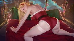 blonde_hair christmas_outfit doggy_style firolian imminent_sex league_of_legends luxanna_crownguard pantyhose rating:Explicit score:51 user:ZBM