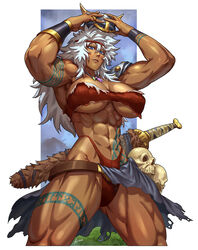 1girls abs artist_name artist_signature barbarian barely_clothed biceps blue_eyes breasts curvaceous curvy dark-skinned_female dark_skin female female_focus female_only helmet hi_res highleg hourglass_figure large_breasts long_hair muscular muscular_arms muscular_female muscular_legs muscular_thighs necklace obliques original original_character red_clothing serratus_anterior solo solo_female solo_focus sword tattoo thick_thighs thong triceps underboob weapon white_hair xeviousg rating:Questionable score:154 user:goplaykof