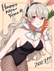 1girls 2023 alternate_costume animal_ears big_breasts black_leotard blush breasts bunny_ears bunny_girl bunnysuit carrot chinese_zodiac cleavage corrin_(fire_emblem) corrin_(fire_emblem)_(female) corset cuffs detached_collar fake_animal_ears female female_only fire_emblem fire_emblem_fates fishnets fully_clothed hair_between_eyes hairband happy_new_year hartman_hips hi_res higher_resolution_duplicate highres leotard lingerie long_hair looking_at_viewer nintendo pantyhose peach11_01 playboy_bunny pointy_ears rabbit_ears red_eyes simple_background smile solo strapless strapless_leotard white_hair wrist_cuffs year_of_the_rabbit rating:Questionable score:33 user:kris923