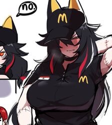 big_breasts fast_food_uniform hat k_(kurenaiz) kurenaiz1 mcdonald's oc stiches uniform rating:Explicit score:104 user:TheMan505