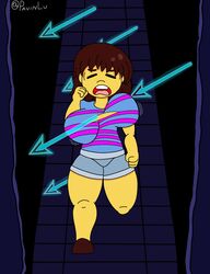 2d big_ass big_breasts big_butt brown_hair closed_eyes female female_focus frisk pavinlu running scared scared_expression shorts shortstack solo undertale undertale_(series) undyne rating:Questionable score:25 user:Sanssaber