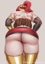 1girls ass back_muscles female female_only high_ponytail huge_ass long_hair muscles muscular muscular_back muscular_female ponytail prinzkuon pyrrha_nikos red_hair rwby solo thick_thighs wide_hips rating:Explicit score:339 user:justausername