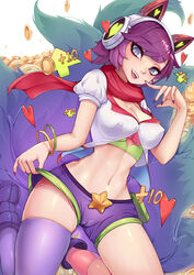 9_tails ahri alternate_costume alternate_hair_color alternate_hairstyle animal_ear_fluff animal_ears animal_girl arcade_ahri arcade_series belly big_breasts blue_eyes breasts busty cat_ear_headphones cleavage clothing curves curvy curvy_body curvy_female curvy_females curvy_figure curvy_hips darklux eyelashes eyeliner eyeshadow facial_markings female fluffy fluffy_ears fluffy_tail fluffy_tails fox fox_ears fox_girl fox_tail furry_tail hips hourglass_figure humanoid inner_ear_fluff kemonomimi kitsune large_breasts league_of_legends light-skinned_female light_skin lips lipstick multiple_tails navel nine_tailed_fox pale-skinned_female pale_skin purple_hair riot_games scarf short_hair tail thighs vastaya video_games rating:Explicit score:34 user:LewdVesani