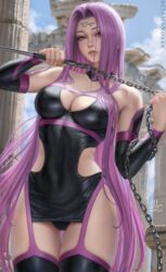 1girls :( bare_shoulders big_breasts bodysuit breasts chains cleavage collar detached_sleeves disappointed displeased fate/grand_order fate/hollow_ataraxia fate/stay_night fate_(series) female female_only forehead_tattoo highres holding_chain latex latex_suit light-skinned_female lips long_hair looking_at_viewer medusa_(fate) nail_(weapon) nose outdoors outside pillar purple_eyes purple_hair push-up sciamano240 solo standing stockings thick_thighs thighs tight_clothing very_long_hair waist rating:Questionable score:175 user:Mivaza