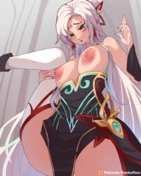 1girls 2022 blush boots breasts breasts_out earrings from_below green_eyes hair_ornament irelia_xan large_breasts league_of_legends leg_lift lipstick long_fingernails long_hair mythmaker_irelia mythmaker_series nipples one_leg_up pack_of_inu painted_nails patreon_username riot_games standing standing_on_one_leg tagme thighhighs thighs white_hair rating:Explicit score:87 user:AbsoluteTerritory