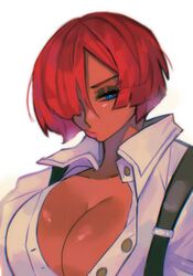 1girls 2020s 2023 blue_eyes cleavage dark-skinned_female giovanna_(guilty_gear) guilty_gear guilty_gear_strive red_hair runmarlyrun short_hair rating:Safe score:95 user:sh1ggy-diggy