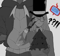 !? 2020 2020s 2boys adjusting_eyewear ascot avery_(pokemon) black_hair constricted_pupils creatures_(company) dark-skinned_male dark_skin english_commentary game_freak glasses greyscale gym_leader hat head_out_of_frame height_difference highres imminent_sex long_hair male_focus male_only monochrome multiple_boys nintendo pokemon pokemon_(game) pokemon_ss raihan_(pokemon) rotom rotom_phone spot_color standing thiccwithaq top_hat torso_grab trap yaoi rating:Safe score:95 user:Xotoj