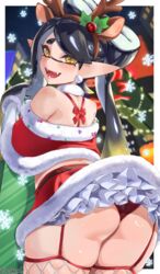 1girls ass black_hair bubble_butt callie_(splatoon) christmas christmas_outfit female inkling jtveemo light-skinned_female light_skin long_hair nintendo pointy_ears smile splatoon splatoon_(series) tentacle_hair very_high_resolution yellow_eyes rating:Questionable score:130 user:NightSky77