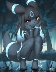 anthro anthrofied blush eeveelution eyelashes female furry hair looking_at_viewer nude open_mouth pokémon_(species) pokemon pussy rilex_lenov shiny_pokemon solo umbreon yellow_sclera rating:Explicit score:132 user:Potato02